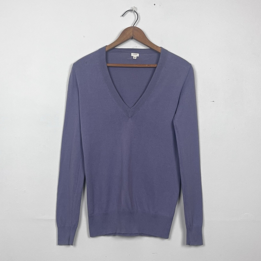 J.Crew‎ Womens XS Purple V-Neck 100% Cotton Knit Pullover Sweater